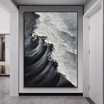Vinilo de pared Arena de olas de playa blanca y negra 01 Pinturas al óleo